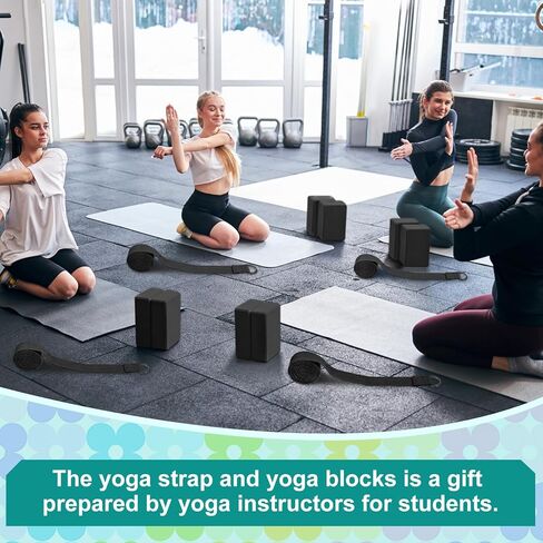 Meooeck 18 Pcs Yoga Block and Strap Set 9 x 6 x 3 Inch EVA Foam Non Slip Brick 8 ft Yoga Straps for Stretching D Ring Design for Back to School Pilates Fitness Workout Exercise in Saudi Arabia