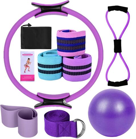 Pilates Ring Kit for Women Home Workouts Better Pilates Essentials Kits Equipments Sets Accessories Magic Ring Booty Bands Glutes Yoga Ball 25cm Figure 8 Resistance Yoga Bands for Stretching 8 Pcs in Kuwait