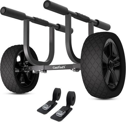 GanFind Kayak Cart Canoe Trolley Carrier Kayak Accessories Transport Dolly with Solid Foam Wheels Detachable Frame Pole and Crossbar in Kuwait