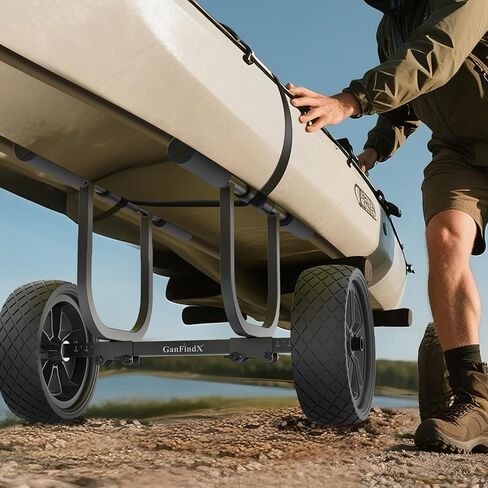 GanFind Kayak Cart Canoe Trolley Carrier Kayak Accessories Transport Dolly with Solid Foam Wheels Detachable Frame Pole and Crossbar in Kuwait