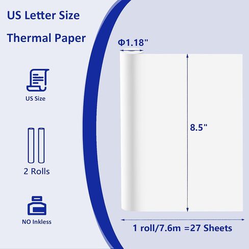 6 Rolls Thermal Paper 8.5 X 11 Inch, US Letter Paper Roll for M08f M832 Portable Printer, Thermal Printer Paper, Quick-dry A4 Paper Rolls for M08f M832 Inkless Printer, Paper for Printer in Kuwait
