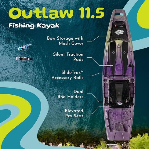 Perception Kayaks Outlaw 11.5 | Sit on Top Fishing Kayak | Fold Away Lawn Chair Seat | 4 Rod Holders | Integrated Tackle Trays | 11' 6" in Kuwait