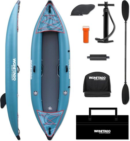 PVC Inflatable Kayak with Drop Stitch Floor, Recreational Touring Kayak with Kayak Paddle, Hand Pump and Carrying Bag, 1-2 Person in Kuwait