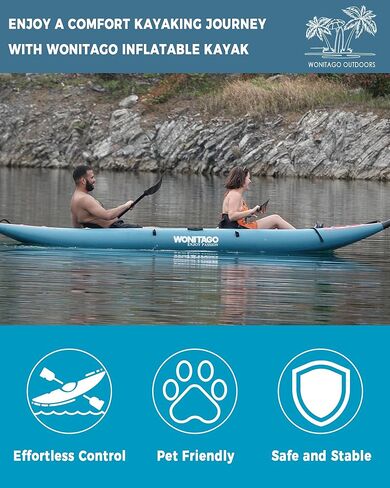 PVC Inflatable Kayak with Drop Stitch Floor, Recreational Touring Kayak with Kayak Paddle, Hand Pump and Carrying Bag, 1-2 Person in Kuwait