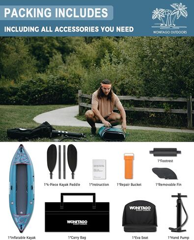 PVC Inflatable Kayak with Drop Stitch Floor, Recreational Touring Kayak with Kayak Paddle, Hand Pump and Carrying Bag, 1-2 Person in Kuwait
