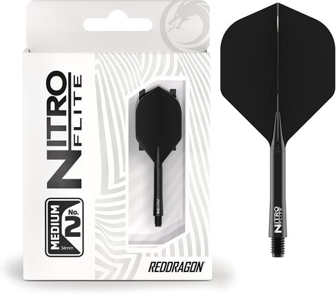 RED DRAGON Darts – Nitro Flite Integrated Flight & Shaft System–No.2 Shape and Design-Available in Short, Intermediate & Medium - White, Black, Blue, Yellow & Clear - Professional Darts Accessories in Kuwait