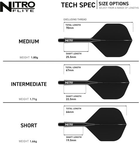RED DRAGON Darts – Nitro Flite Integrated Flight & Shaft System–No.2 Shape and Design-Available in Short, Intermediate & Medium - White, Black, Blue, Yellow & Clear - Professional Darts Accessories in Kuwait