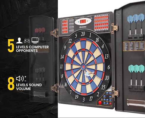 WIN.MAX مجموعة خزانة لوحة DART Electronic ، LED Electric Digital Tip Soft Dart لوحات للبالغين مع خزانة ، ما يصل إلى 16 لاعبًا ، 38 لعبة و 211 اختلافًا مع 12 طرفًا ناعمًا. in Kuwait