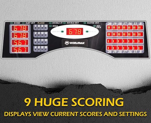 WIN.MAX مجموعة خزانة لوحة DART Electronic ، LED Electric Digital Tip Soft Dart لوحات للبالغين مع خزانة ، ما يصل إلى 16 لاعبًا ، 38 لعبة و 211 اختلافًا مع 12 طرفًا ناعمًا. in Kuwait