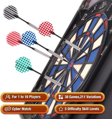 WIN.MAX مجموعة خزانة لوحة DART Electronic ، LED Electric Digital Tip Soft Dart لوحات للبالغين مع خزانة ، ما يصل إلى 16 لاعبًا ، 38 لعبة و 211 اختلافًا مع 12 طرفًا ناعمًا. in Kuwait