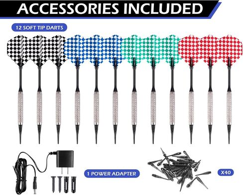 WIN.MAX مجموعة خزانة لوحة DART Electronic ، LED Electric Digital Tip Soft Dart لوحات للبالغين مع خزانة ، ما يصل إلى 16 لاعبًا ، 38 لعبة و 211 اختلافًا مع 12 طرفًا ناعمًا. in Kuwait