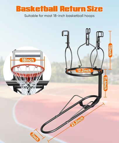mocomax Basketball Return Attachment, 180° Rotatable Basketball Rebounder with 3 Stable Large Hooks for 18" Rim, Basketball Training Accessories for Outdoor & Indoor Solo Play & Practice in Kuwait
