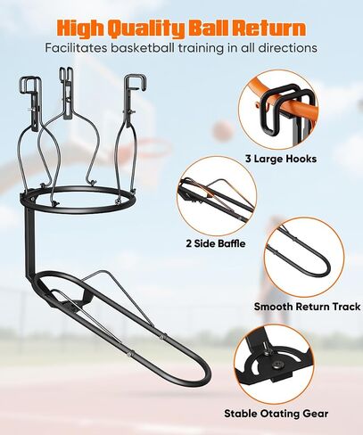 mocomax Basketball Return Attachment, 180° Rotatable Basketball Rebounder with 3 Stable Large Hooks for 18" Rim, Basketball Training Accessories for Outdoor & Indoor Solo Play & Practice in Kuwait