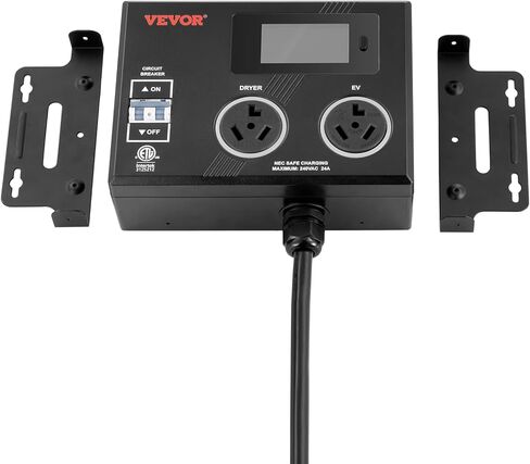 VEVOR NEMA Splitter for Dryer and EV, 3-Color LED Indicator, 240V Smart Power Distribution, with NEMA 14-50 Plug, Two NEMA 14-50 Outlets, 3.4'' LCD Screen, Max 44A (Dryer)/40A (EV), ETL Certified in Kuwait