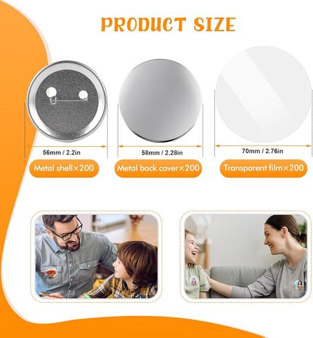 200 Set Button Button Maker ، أجزاء زراعة الأزرار ، أجزاء الشارة الفارغة المعدنية لزر زر صانع صانع صانع الأزرار. in Kuwait