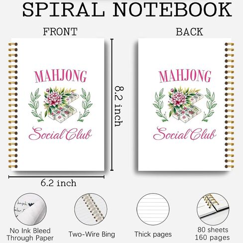 Guymn Mahjong Friendship Notebook, Mahjong Gifts for Women Journal, Gifts for Mahjong Players Journal, Mahjong Hardcover Spiral Notebooks 5.5x8.3 Inch in Saudi Arabia