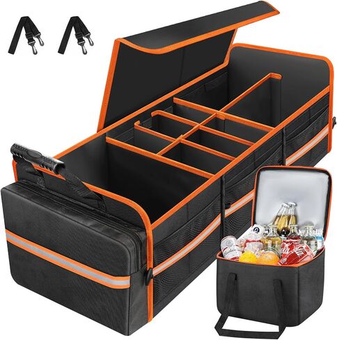 95L Car Trunk Organizer, Collapsible Trunk Storage Organizer with Removable Lid - Multi Compartment Waterproof Storage Organizer, Fits Most Car, Truck, Red in Kuwait