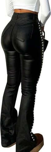 Avanova Women Faux Leather Butt Lifting Leggings Flare High Waist Sexy Bell Bottom Pants in Saudi Arabia