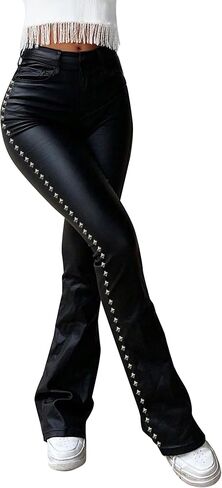 Avanova Women Faux Leather Butt Lifting Leggings Flare High Waist Sexy Bell Bottom Pants in Saudi Arabia