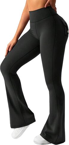 Avanova Women Faux Leather Butt Lifting Leggings Flare High Waist Sexy Bell Bottom Pants in Saudi Arabia