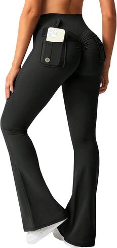 Avanova Women Faux Leather Butt Lifting Leggings Flare High Waist Sexy Bell Bottom Pants in Saudi Arabia