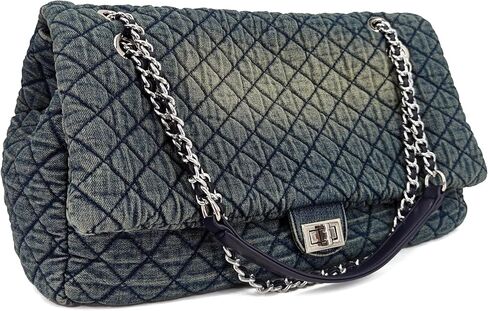 Large Quilted Denim Purse, Oversize Shoulder Bags for Women, Carry-all Crossbody Flap Hobo Tote Bag, Chain Strap Jean Purse in Kuwait