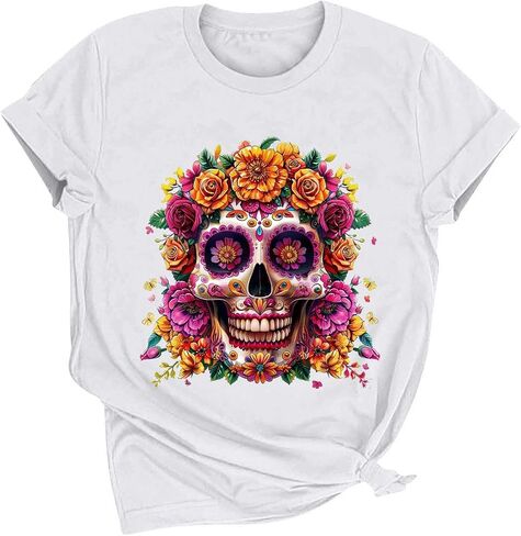 Summer Y2k Tops for Women Vintage Skull Shirts Casual Graphic Short Sleeve Tee Crew Neck Cotton Tshirts Tunics Blouses in Saudi Arabia