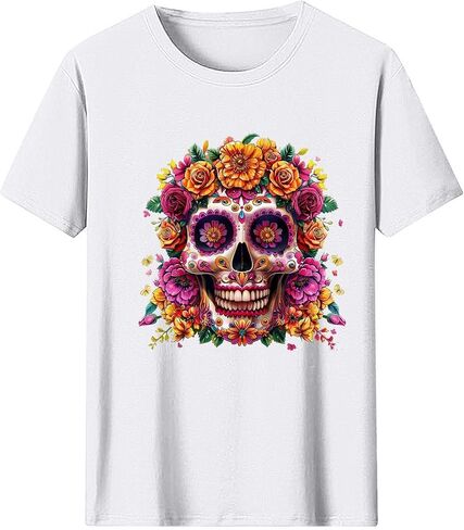 Summer Y2k Tops for Women Vintage Skull Shirts Casual Graphic Short Sleeve Tee Crew Neck Cotton Tshirts Tunics Blouses in Saudi Arabia