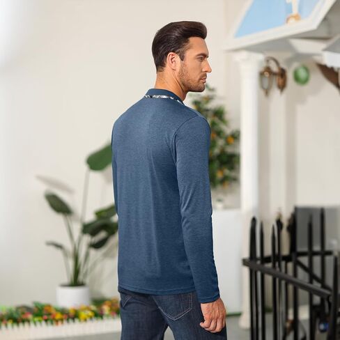 Aulemen Men's Long Sleeve Polo Shirts Casual Button Golf Tshirt Moisture Wicking Cotton Tee Collared Basic Shirts with Pocket in Kuwait