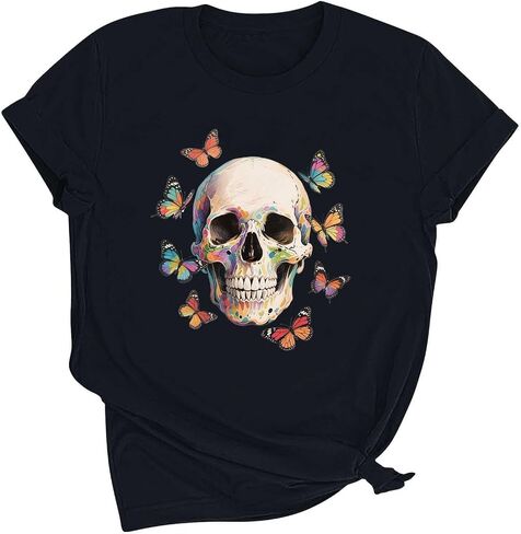 Summer Y2k Tops for Women Vintage Skull Shirts Casual Graphic Short Sleeve Tee Crew Neck Cotton Tshirts Tunics Blouses in Saudi Arabia