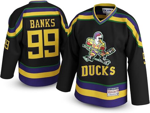 Adam Banks #99 Mighty Ducks Jersey – 90s Movie Ice Hockey Shirt, Stitched Letters, Throwback Costume for Men & Women, S–5XL in Saudi Arabia