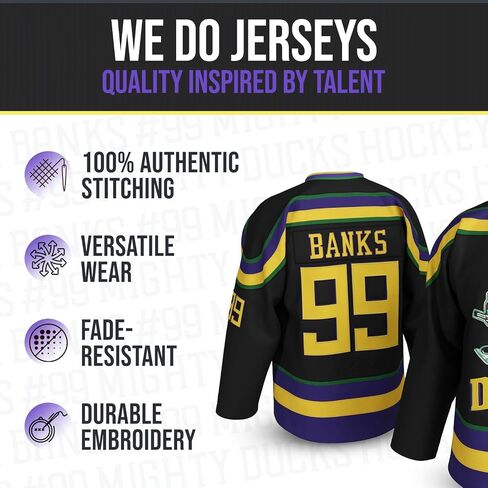 Adam Banks #99 Mighty Ducks Jersey – 90s Movie Ice Hockey Shirt, Stitched Letters, Throwback Costume for Men & Women, S–5XL in Saudi Arabia
