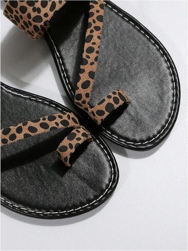 OYOANGLE Women's Leopard Print Toe Ring Sandals Strappy Open Toe Slip On Flat Casual Outdoor Sandals in Kuwait