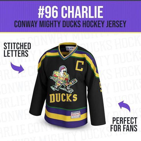 Charlie Conway #96 Duck Hockey Jersey – 90s Throwback Shirt with Stitched Letters, Adult Sizes S–5XL in Kuwait