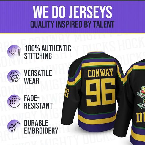 Charlie Conway #96 Duck Hockey Jersey – 90s Throwback Shirt with Stitched Letters, Adult Sizes S–5XL in Kuwait