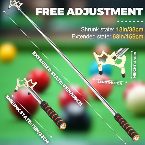 Pool Bridge Stick, Professional Retractable Pool Cue Bridge with Removable Brass Bridge Head, Free Adjustment for Multi-Angle Shots, Easy to Use and Storage, Essential Pool Table Accessories in Kuwait