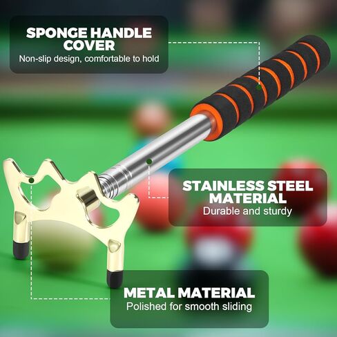 Pool Bridge Stick, Professional Retractable Pool Cue Bridge with Removable Brass Bridge Head, Free Adjustment for Multi-Angle Shots, Easy to Use and Storage, Essential Pool Table Accessories in Kuwait