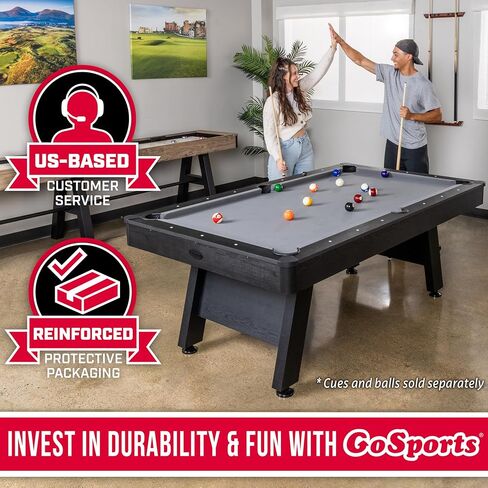 GoSports 7 ft Pool Tables with Wood Finish - Gray or Green Felt - Billiards Game Room Table for Adults & Family - Accessories Not Included in Saudi Arabia