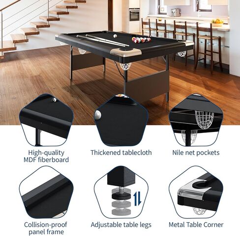 طاولة حمام سباحة محمولة من 6 إلى 7 أقدام ، Mesa de Billar Para Para ، طاولة بلياردو قابلة للطي ، طاولات البلياردو تشمل مجموعة كاملة من الكرات ، الطباشير ، إشارات وفرشاة لمكاتب شقق غرف الألعاب in Kuwait