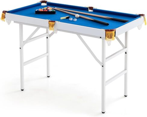 HONEY JOY 48" Pool Table, 4 FT Mini Portable Folding Pool Game Table Set w/ 2 Cue Sticks, 16 Balls, Triangle, 2 Chalks & Brush, Indoor & Outdoor, Billiard Tables for Kids Adults Family Game Room in Saudi Arabia
