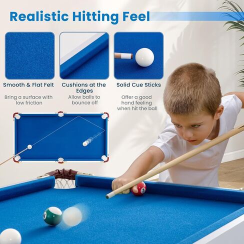HONEY JOY 48" Pool Table, 4 FT Mini Portable Folding Pool Game Table Set w/ 2 Cue Sticks, 16 Balls, Triangle, 2 Chalks & Brush, Indoor & Outdoor, Billiard Tables for Kids Adults Family Game Room in Saudi Arabia