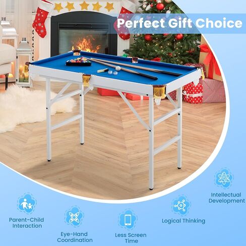HONEY JOY 48" Pool Table, 4 FT Mini Portable Folding Pool Game Table Set w/ 2 Cue Sticks, 16 Balls, Triangle, 2 Chalks & Brush, Indoor & Outdoor, Billiard Tables for Kids Adults Family Game Room in Saudi Arabia