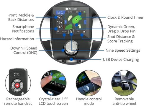 Motocaddy M7 GPS Remote Electric Golf Caddy - Electric Golf Push Cart with Remote, Touchscreen, Integrated GPS, Advanced Analytics Tracking, and Auto Downhill Control - Accessories Included (Black) in Saudi Arabia