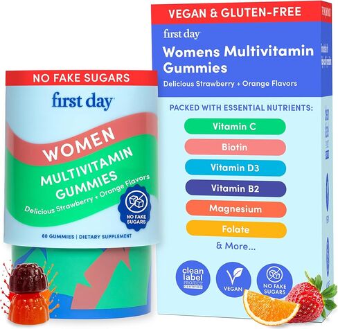 الفيتامينات متعددة الفيتامينات في اليوم الأول للنساء - غنائية في الفيتامينات اليومية للسيدات - فيتامين A C D E B12 ، المغنيسيوم ، الزنك ، البيوتين - نباتي ، فيتامينات المرأة الخالية من الغلوتين - نمو الشعر ، الجلد ، الطاقة - إمدادات 30 يومًا in Kuwait