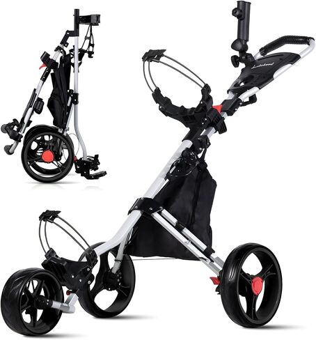Lakehood Golf Push Cart - 3 Wheel Golf Cart for Easy Transport & Storage, Height-Adjustable Handle for All Ages, Push Golf cart - Perfect for Golf Courses & Practice Sessions in Kuwait