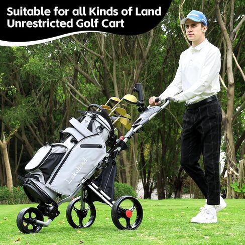 Lakehood Golf Push Cart - 3 Wheel Golf Cart for Easy Transport & Storage, Height-Adjustable Handle for All Ages, Push Golf cart - Perfect for Golf Courses & Practice Sessions in Kuwait