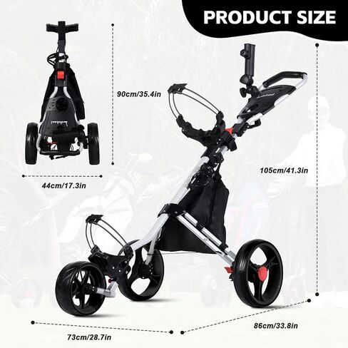 Lakehood Golf Push Cart - 3 Wheel Golf Cart for Easy Transport & Storage, Height-Adjustable Handle for All Ages, Push Golf cart - Perfect for Golf Courses & Practice Sessions in Kuwait