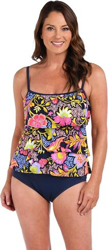 Maxine of Hollywood Women's Standard 3-Tiered Ruffle Tankini Swimsuit Top, Multi//Dominica Breeze in Saudi Arabia