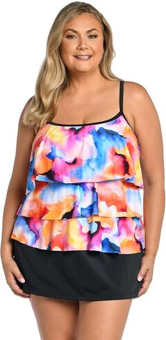 Maxine of Hollywood Women's Standard 3-Tiered Ruffle Tankini Swimsuit Top, Multi//Dominica Breeze in Saudi Arabia