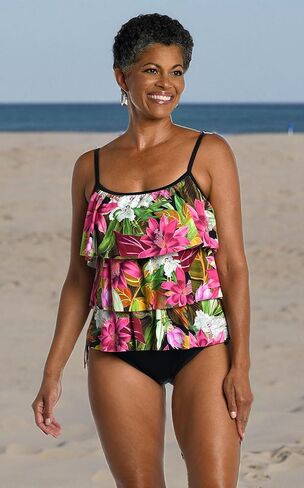 Maxine of Hollywood Women's Standard 3-Tiered Ruffle Tankini Swimsuit Top, Multi//Dominica Breeze in Saudi Arabia